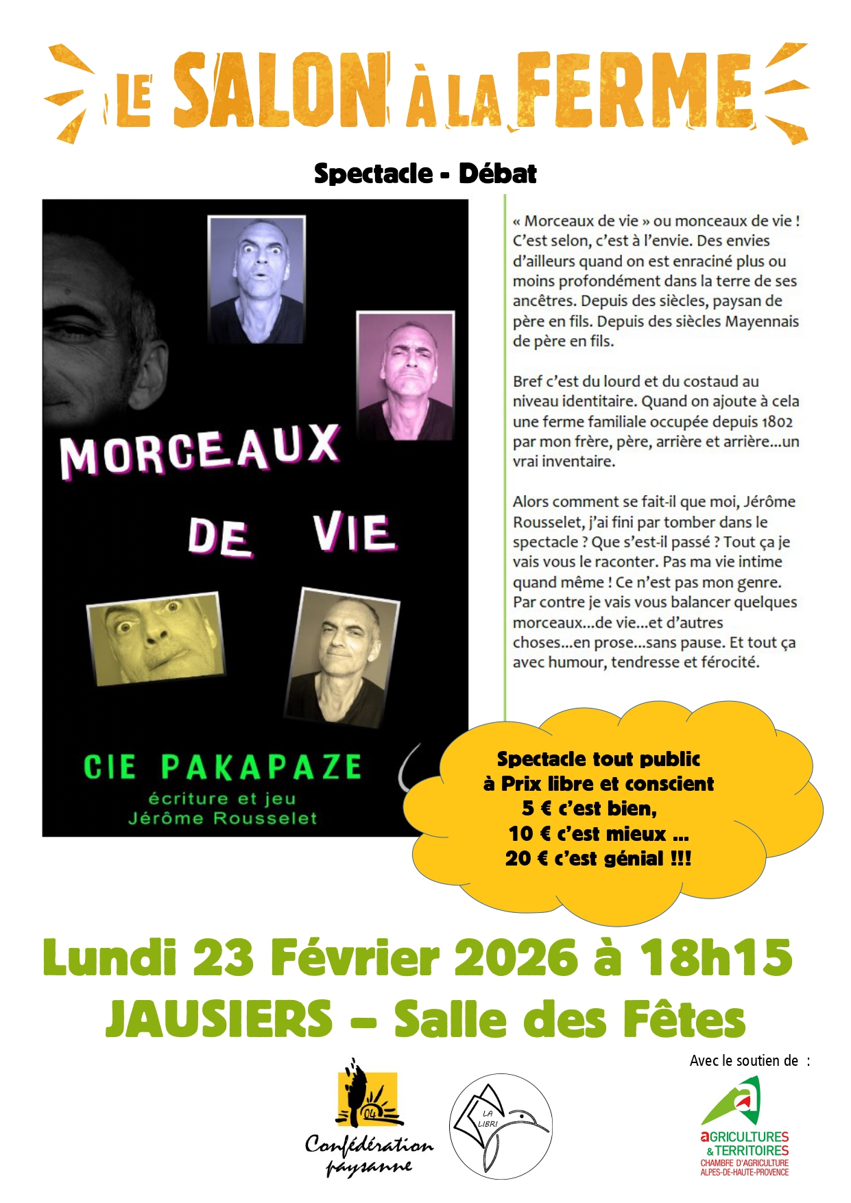 Spectacle Débat – Morceaux de vie – Jausiers