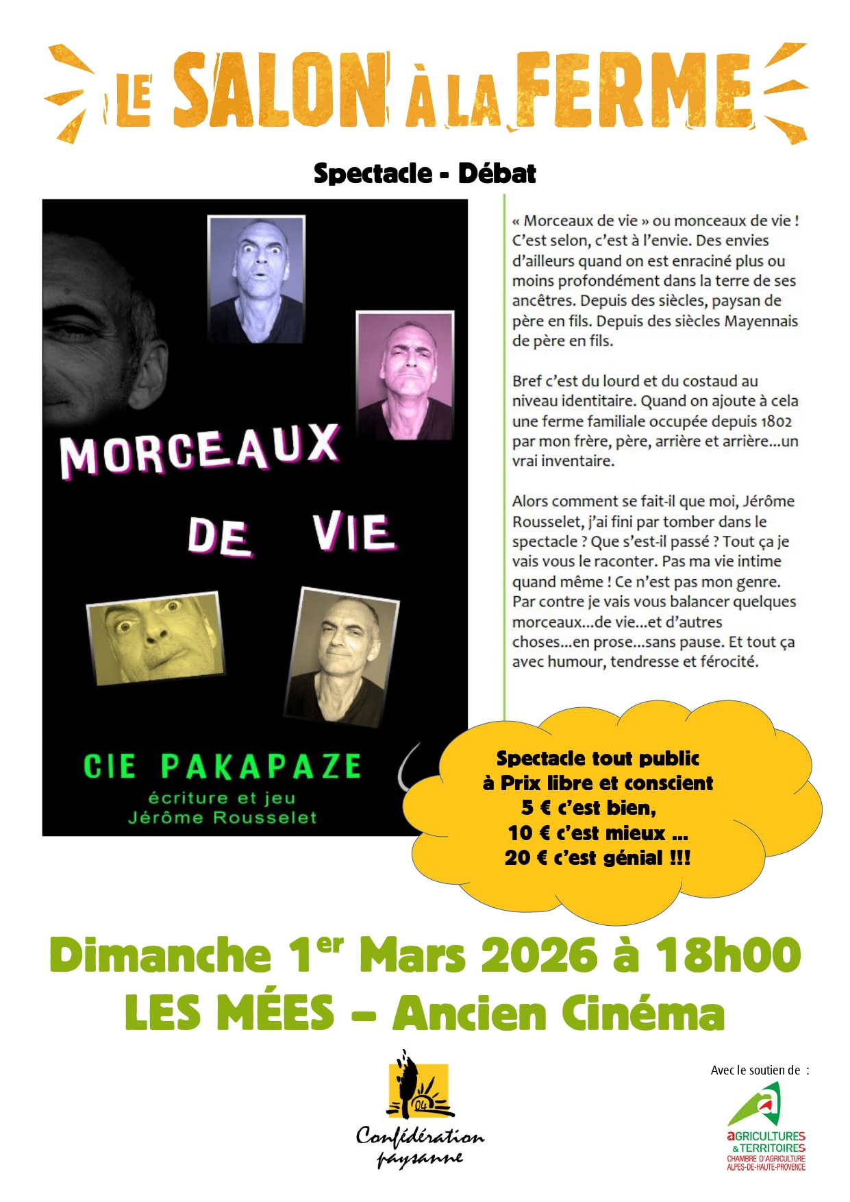 Spectacle Débat – Morceaux de vie – Les Mées