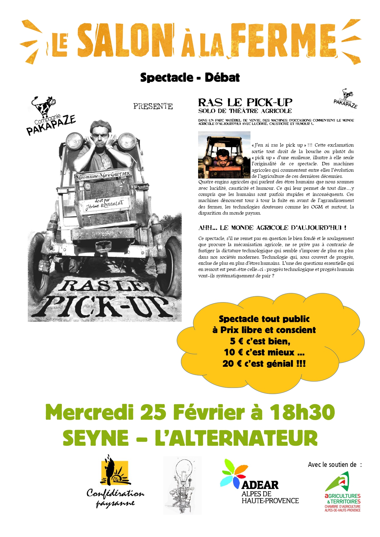 Spectacle Débat – Ras le Pick-Up – Seyne